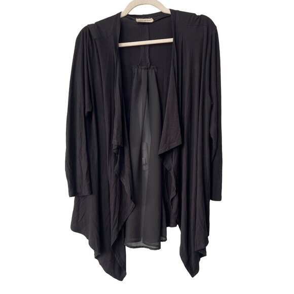 Pebble and Stone Waterfall Cardigan Women 1X Black Mixed Media Chiffon Classic - Picture 1 of 9